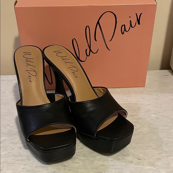Wild Pair Shoes - Wild Pair Black Open-Toe Platform Mule Heels